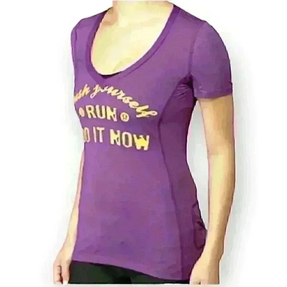 LULULEMON Push Yourself Run - Do  It Now - Purple V Neck Top - Picture 1 of 8